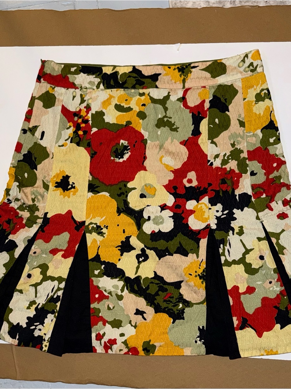 Floral A-Line Skirt with Red, Yellow & Green Print